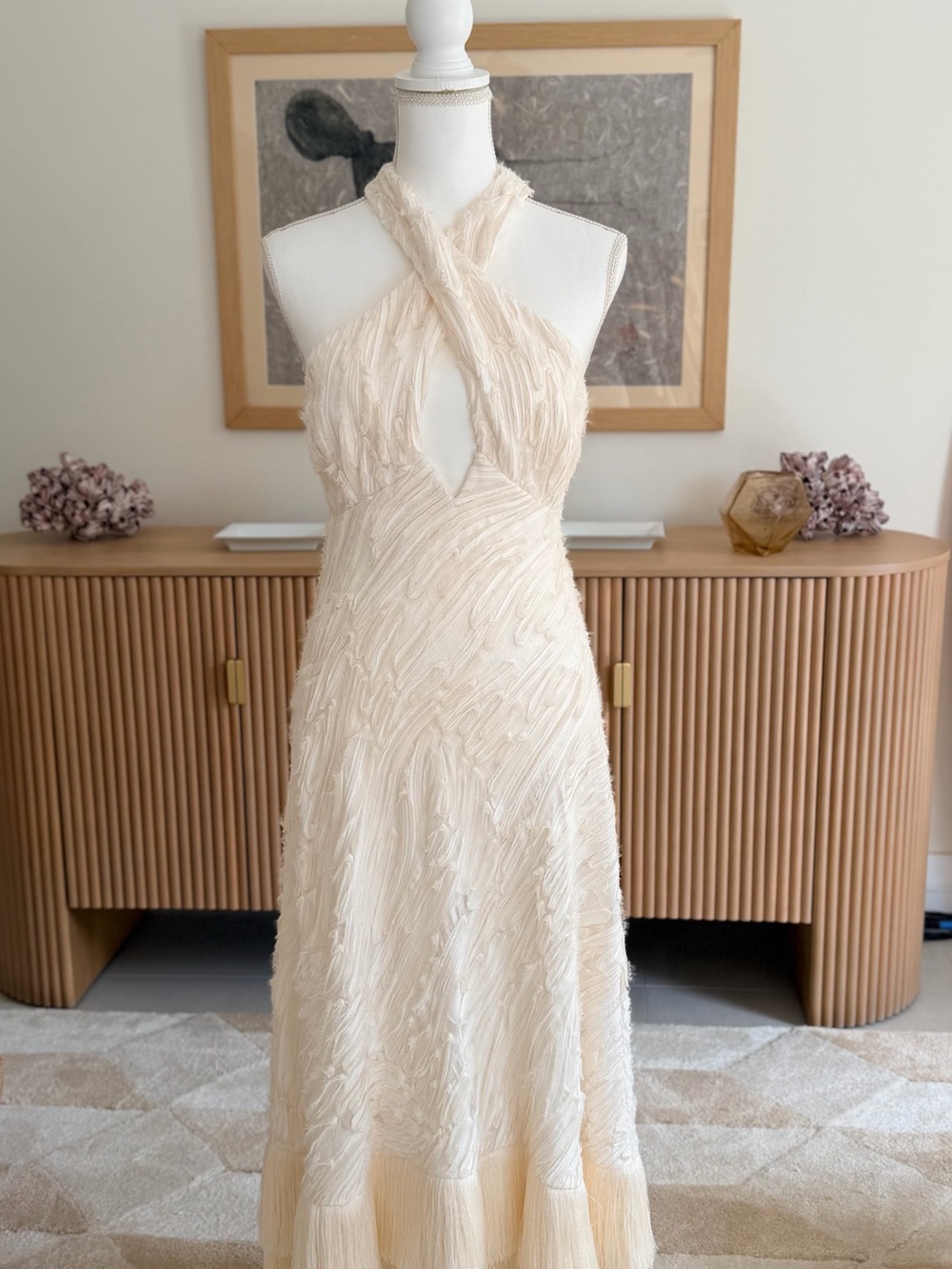 Alexis One-Shoulder Ivory Textured Evening Gown